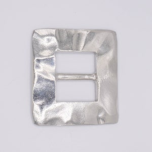 Square Buckle Scarf Ring, gloss finish pewter, designed and handmade in the UK