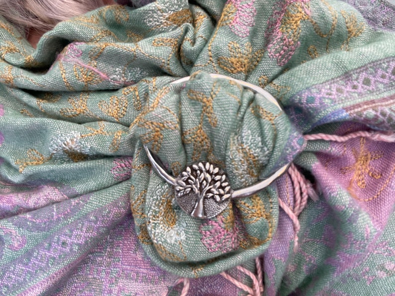 Tree of Life Scarf Ring, traditional pewter finish, designed and handmade in the UK image 2