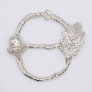 Acorn Scarf Ring, pewter, bright finish, designed and handmade in the UK