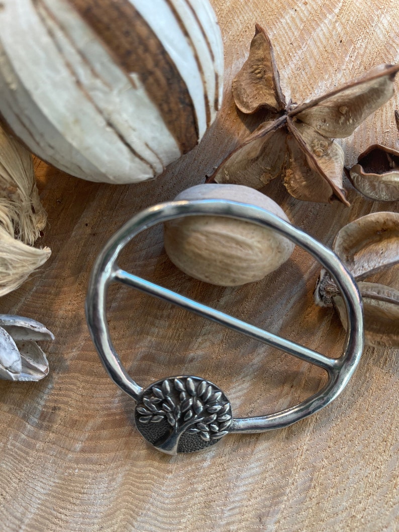 Tree of Life Scarf Ring, traditional pewter finish, designed and handmade in the UK image 3