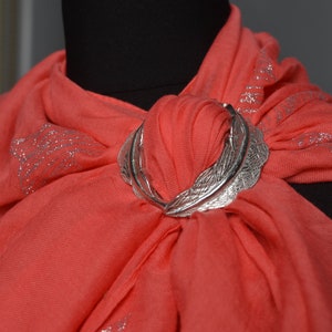 Feather Scarf Ring, pewter, bright finish, designed and handmade in the UK image 3