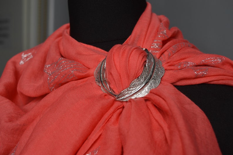 Feather Scarf Ring, pewter, bright finish, designed and handmade in the UK image 3