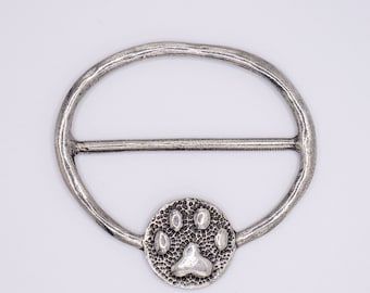 The Paw Scarf Ring, traditional pewter finish, designed and handmade in the UK