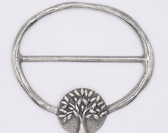 Tree of Life Scarf Ring, traditional pewter finish, designed and handmade in the UK