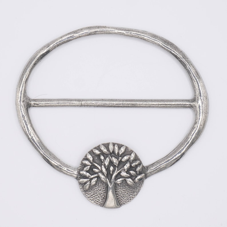 Tree of Life Scarf Ring, traditional pewter finish, designed and handmade in the UK image 1