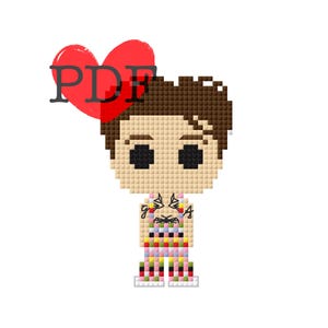 May include: A pixel art character with brown hair, a colorful patterned shirt, and a red heart above its head. The heart has the word "PDF" written on it.