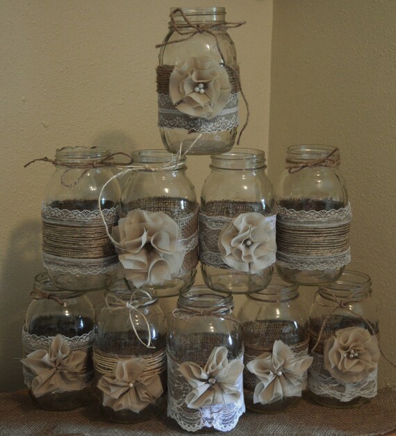 Set Of 10 Mason Jar Sleeves Burlap Wedding Decorations Etsy
