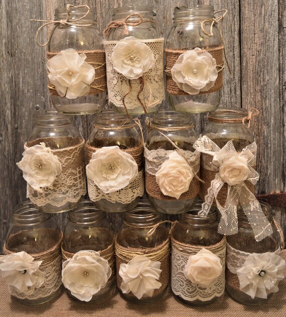 Bridal Shower Decorations Wedding Centerpieces Burlap Mason Etsy