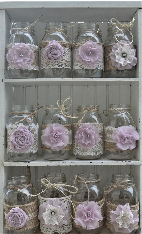 Lilac Wedding Mason Jar Decorations Rustic Burlap Etsy