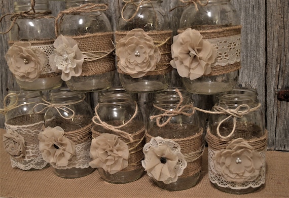 Shabby Chic Wedding Sleeves Mason Jar Decorations12 Rustic Etsy