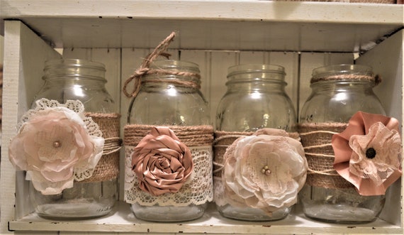 Bridal Shower Centerpieces Rustic Wedding Burlap Lace Mason Etsy