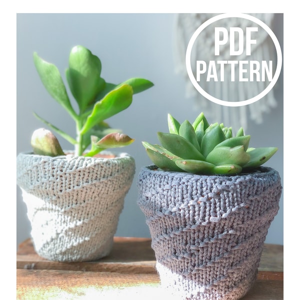 PDF Knit Pattern - Plant Pot Cozy - Instant Download - Succulent Planter Cover, Knitted Home Decor, DIY, 3 sizes included