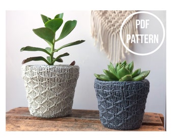 PDF Knit Pattern -  Honeycomb Design Plant Pot Cozy - Instant Download - Succulent Planter Cover, Knitted Home Decor, DIY, 3 sizes included