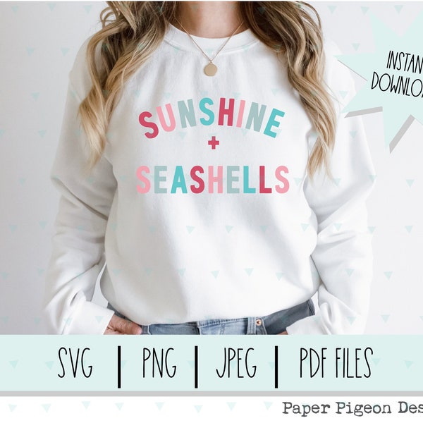 Sunshine + Seashells SVG, beach lovers svg, sunshine lover svg, fun beach theme svg, sunshine + seashells sublimation, girls beach trip svg