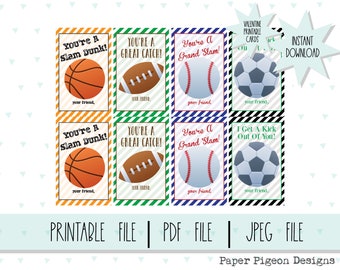 Cartes de sport à faire soi-même pour la Saint-Valentin, carte de Saint-Valentin à faire soi-même, carte de sport à imprimer, base-ball, football, football, basket-ball, cartes de la Saint-Valentin, fichiers numériques