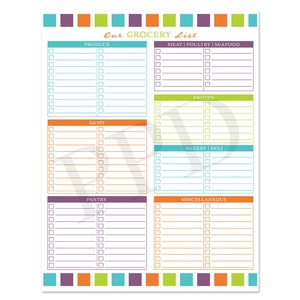 printable grocery list and weekly meal planner 85 x 11 etsy