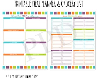 Printable Grocery List and Weekly Meal Planner, 8.5 x 11 Letter Size PDF Pages, Printable, Instant Download, Grocery List, Weekly Meal Menu