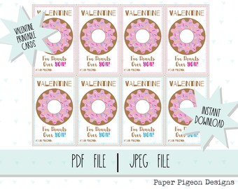 DIY Valentine Cards, Donuts Valentine Cards, Children Donut Valentine Cards,  DIY Valentine Cards, Instant Download, Digital Printable Files