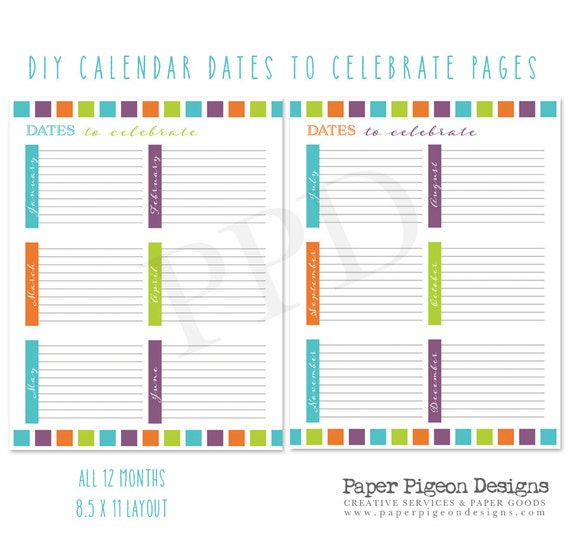 Dates to Remember Planner PagesDates to Celebrate Pages8.5 x Etsy