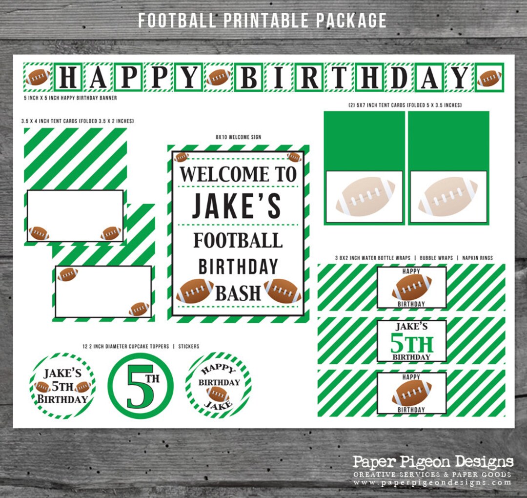 Football Birthday Printable Decorations-boy or Girl Football Party ...