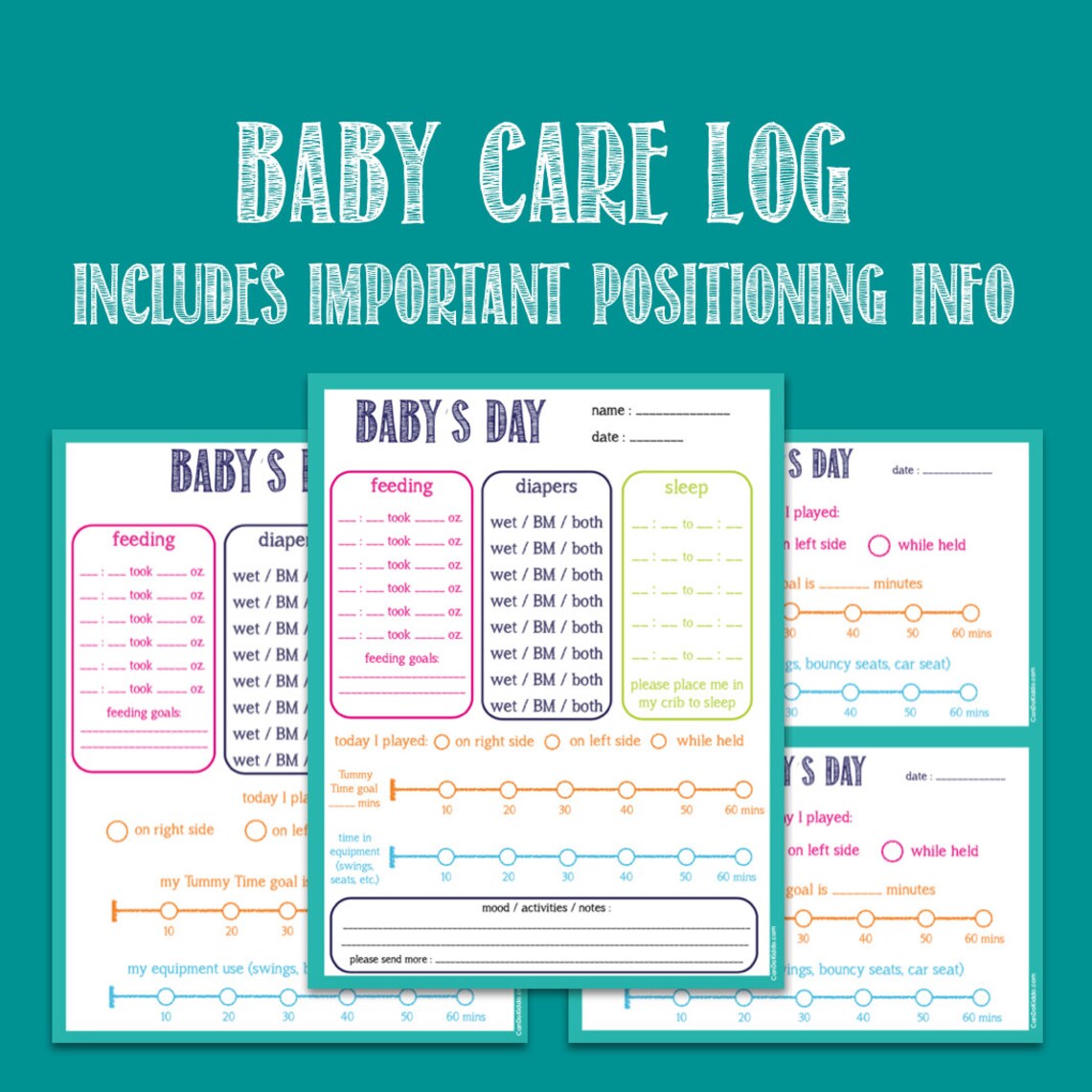 Baby Care Printable Log nanny log daycare notes Tummy Time | Etsy