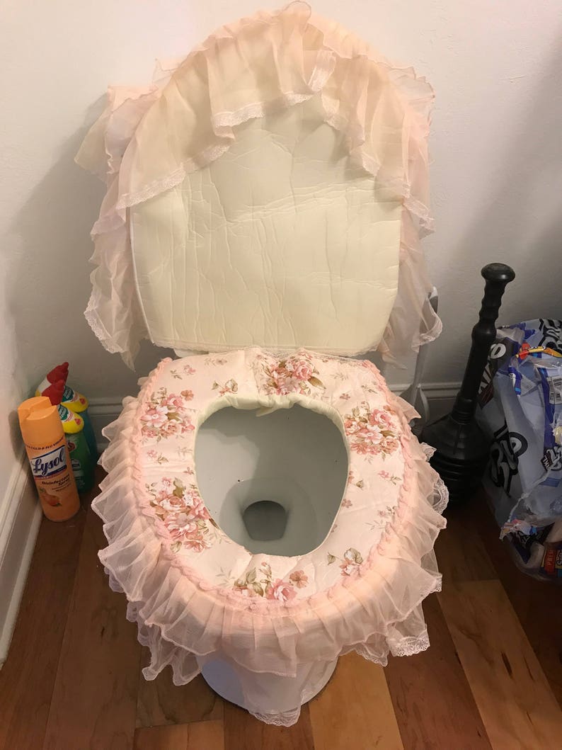 Home Bathroom 3piece Pink Fabric Lace Toilet Tank & Seat Etsy