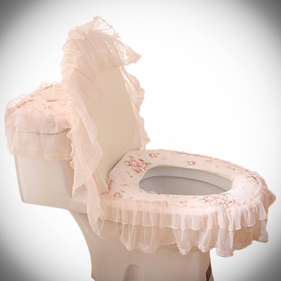 Home Bathroom 3Piece Pink Fabric Lace Toilet Tank & Seat Etsy