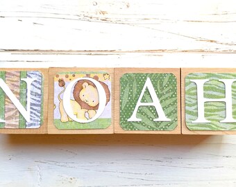 Jungle Nursery - Personalized Wooden Name Baby Blocks - Letter Blocks - Baby Shower Gift - Nursery Room Decor - Newborn Photography