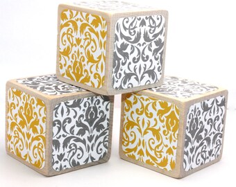 Gray and Yellow Nursery - Wood Blocks - Baby Shower Gift - Newborn Gift - Baby Shower Decor - 2 Inch Blocks