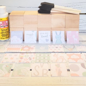 Wooden Blocks - Baby Girl Theme - Woodland - Forest Animals - DIY Block Kit - Baby Shower Activity - Table Centerpieces - 2 Inch Blocks