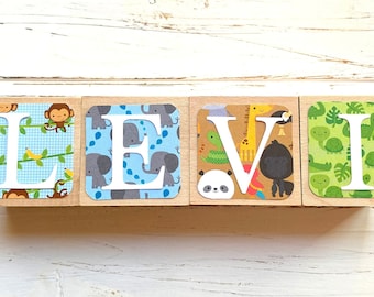 Personalized Wooden Name Baby Blocks - Letter Blocks - Baby Shower Gift - Nursery Room Decor - Newborn Photography - Zoo Nursery