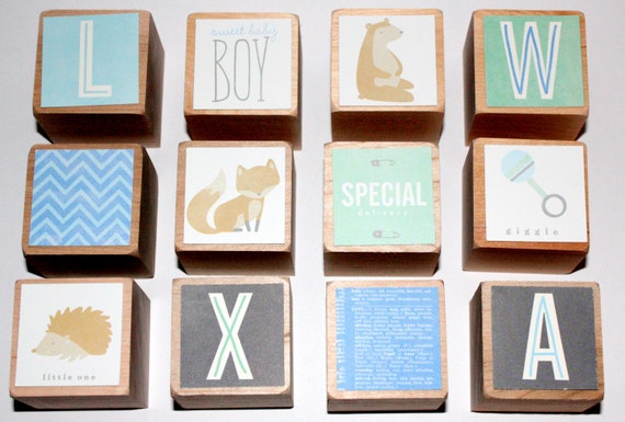 DIY Baby Shower Craft Wooden Baby Blocks Baby Boy Shabby Chic Baby