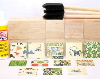 Dinosauer Nursery - Wooden Blocks - DIY Baby Block Kit - Baby Shower Craft - Baby Boy Decor - Table Centerpieces - 2 Inch