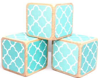 Turquoise - Teal - Wood Blocks - Ombre - Baby Shower Decor - Shower Craft - Baby Gift - 2 Inch Blocks