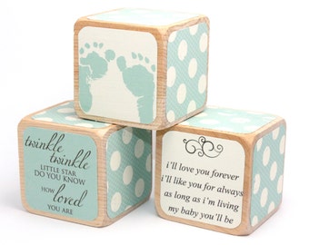 Wood Blocks - Baby Boy Nursery - Shabby Chic - Twinkle Twinkle - I'll Love You Forever - Baby Blocks - 2 Inch