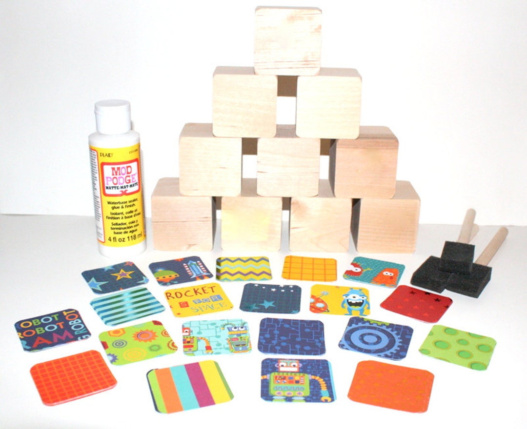 DIY Wood Baby Blocks Kit Space Theme Baby Shower Craft Birthday Party Decor 2 Inch Wooden Blocks