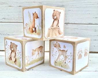 Baby Blocks - Woodland Animals - Forest Animals - Gender Neutral - Woodland Baby Shower - 2 Inch Blocks