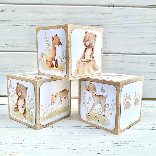 Baby Blocks - Woodland Animals - Forest Animals - Gender Neutral - Woodland Baby Shower - 2 Inch Blocks