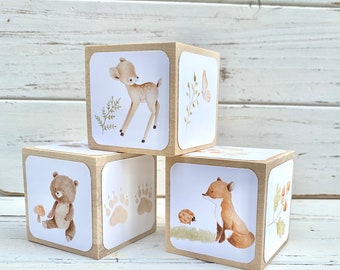 Baby Blocks - Woodland Animals - Forest Animals - Gender Neutral - Woodland Baby Shower - 2 Inch Blocks