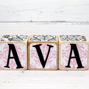 Baby Name Blocks - Wood Blocks - Personalized Letters - Black and Pink Nursery Decor - Baby Shower Gift - 2 Inch Blocks