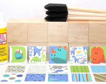 Dinosauer Nursery - Wooden Blocks - DIY Baby Block Kit - Baby Shower Craft - Baby Boy Decor - Table Centerpieces - 2 Inch