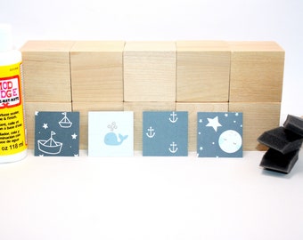 Baby Shower Activity - DIY Baby Blocks - Wooden Blocks - Nautical - Baby Boy - Anchor - Table Centerpieces - 2 Inch