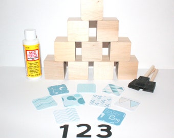 DIY Baby Shower Craft - Baby Boy - Shabby Chic - Blue Nursery - Number Blocks - 2 Inch Wooden Blocks