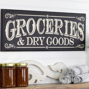 Groceries and Dry Goods Farmhouse Style Wood Sign Wall Art. Vintage Style Plaque, Country Kitchen Decor. Butlers Pantry, Housewarming Gift