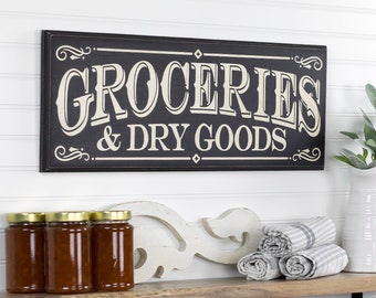 Groceries and Dry Goods Farmhouse Style Wood Sign Wall Art. Vintage Style Plaque, Country Kitchen Decor. Butlers Pantry, Housewarming Gift