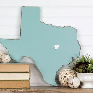 Texas Home State Wood Sign Cutout Silhouette Wall Art Personalized with Heart or Star. Housewarming, Anniversary Gift, Wedding Guestbook