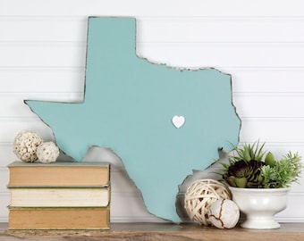 Texas Home State Wood Sign Cutout Silhouette Wall Art Personalized with Heart or Star. Housewarming, Anniversary Gift, Wedding Guestbook