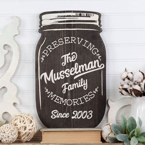 Personalized Mason Jar Shape Farmhouse Style Wood Cutout Sign Wall Art. New Colors. Last Name-Year, Country Cottage Housewarming Gift