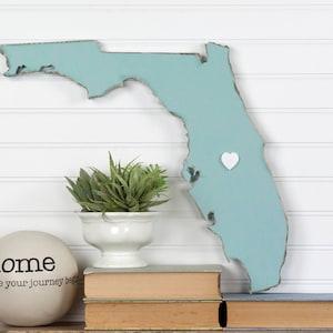 Florida Home State Wood Sign Cutout Silhouette Wall Art Personalized with Heart or Star. Housewarming, Anniversary Gift, Wedding Guestbook