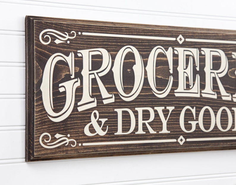 Grocers Lettering Groceries and Dry Goods Farmhouse Style Wood Sign Wall Art. Vintage ...